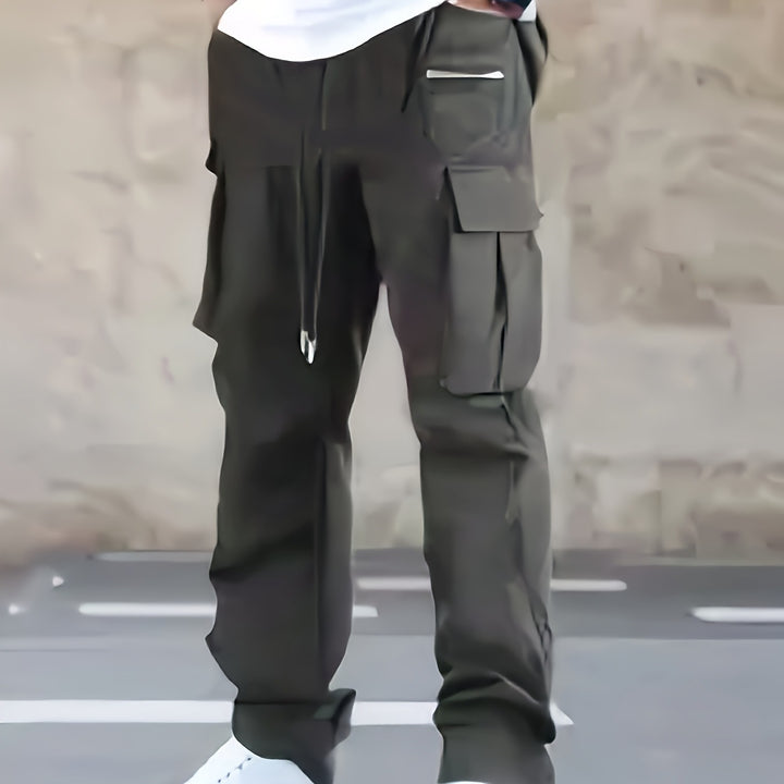Herren utilitaristische Cargohose mit Reißverschluss‑Tasche, Klappen & Kordelbund Drune