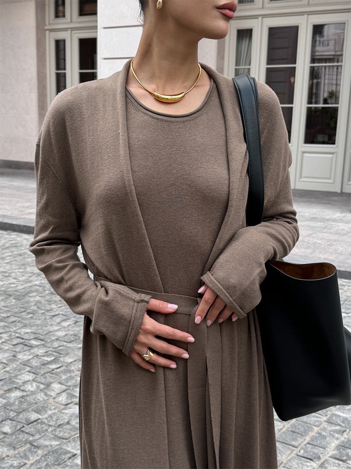 Drune | Strick Strickjacke mit Langen Ärmeln und Satz Aus Trägerkleid