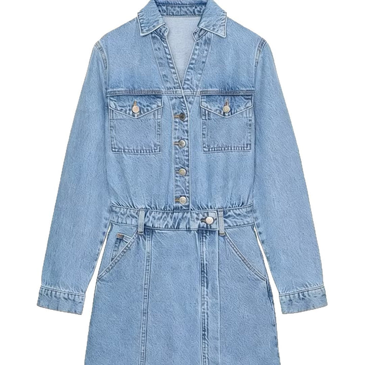 Damen Tailliertes Jeans-Minikleid mit Hemdkragen, aufgesetzten Brusttaschen und dekorativer Knopfleiste Drune