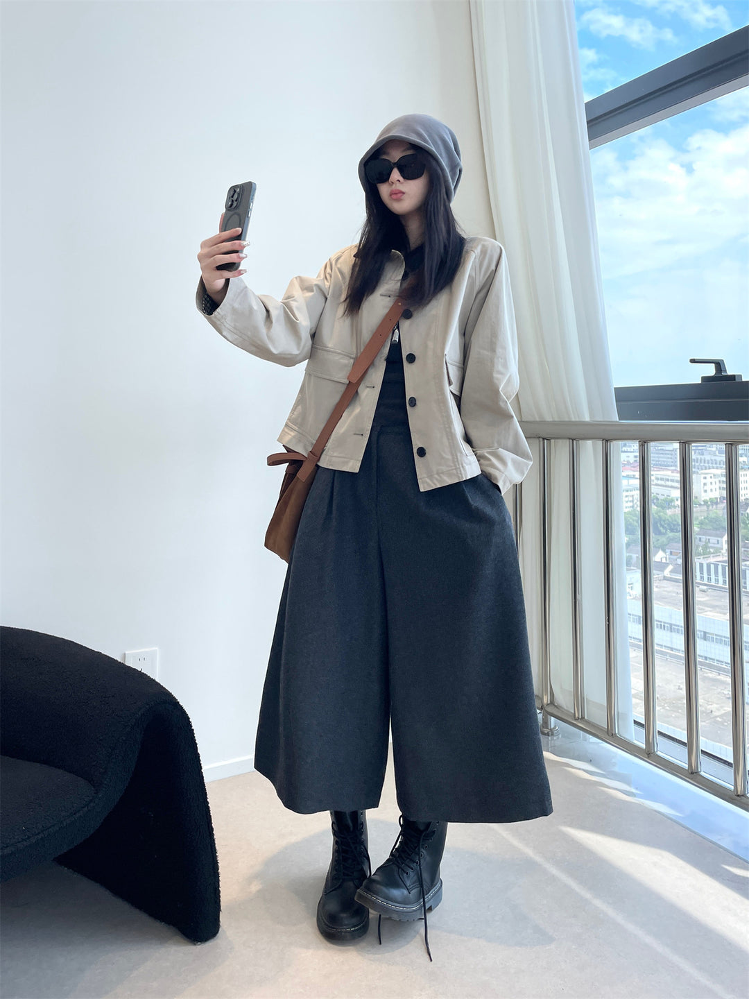 Damen Kurzjacke im Worker-Stil mit Cordkragen und aufgesetzten Pattentaschen Drune