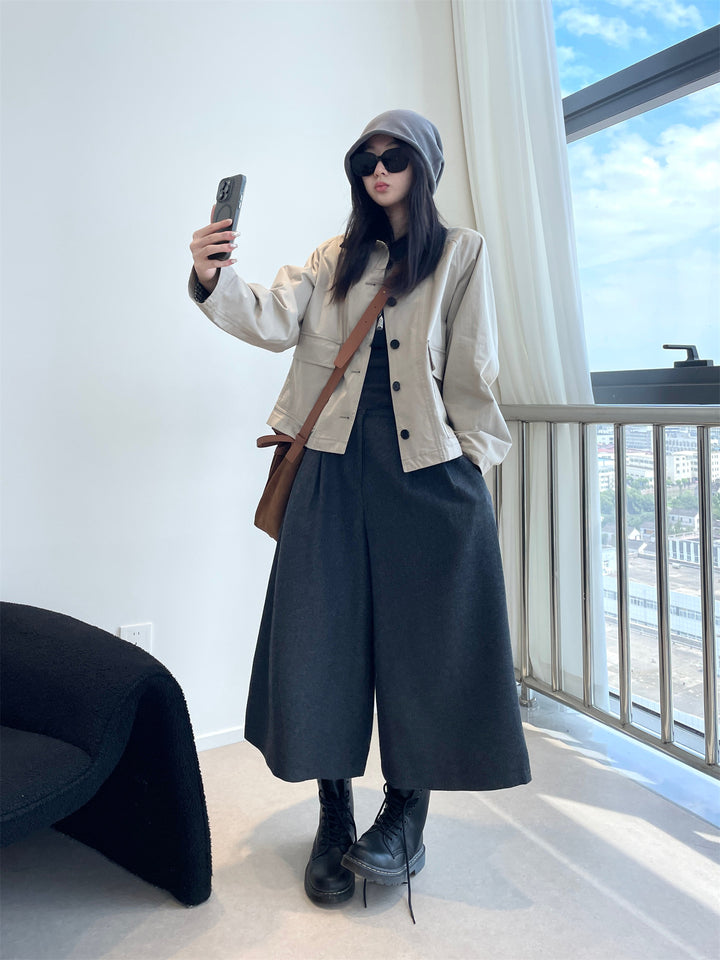 Damen Kurzjacke im Worker-Stil mit Cordkragen und aufgesetzten Pattentaschen Drune
