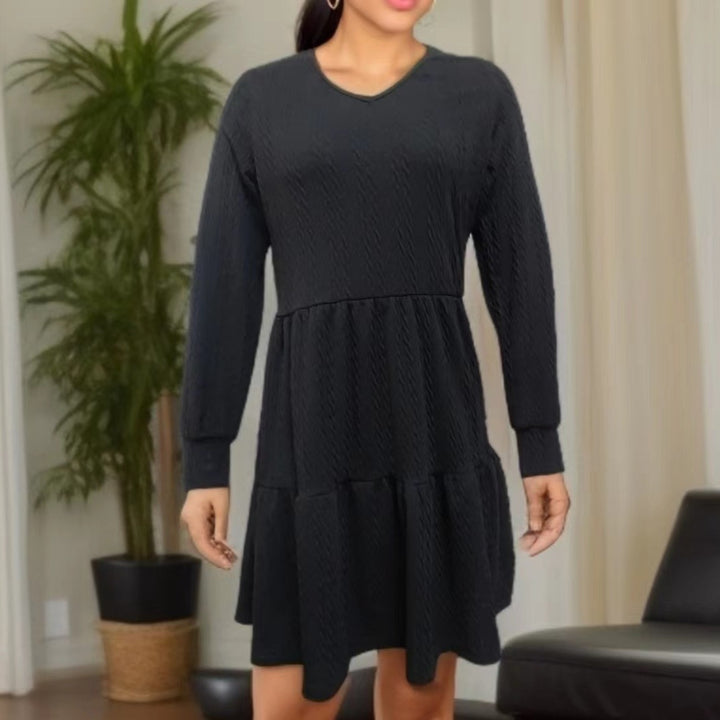 Damen lässiges V-Ausschnitt Kleid mit weitem Saum Drune