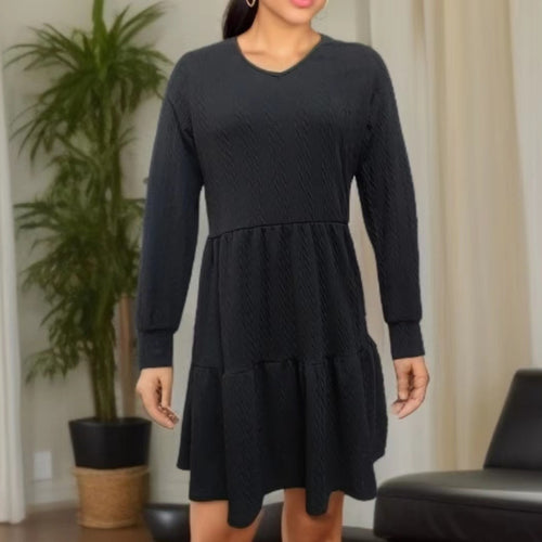 Damen lässiges V-Ausschnitt Kleid mit weitem Saum Drune