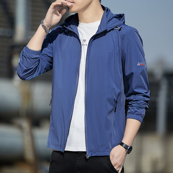 Herren Ultraleichte Wind- und Regenjacke mit Kapuze, Packfunktion und Reißverschlusstaschen Drune