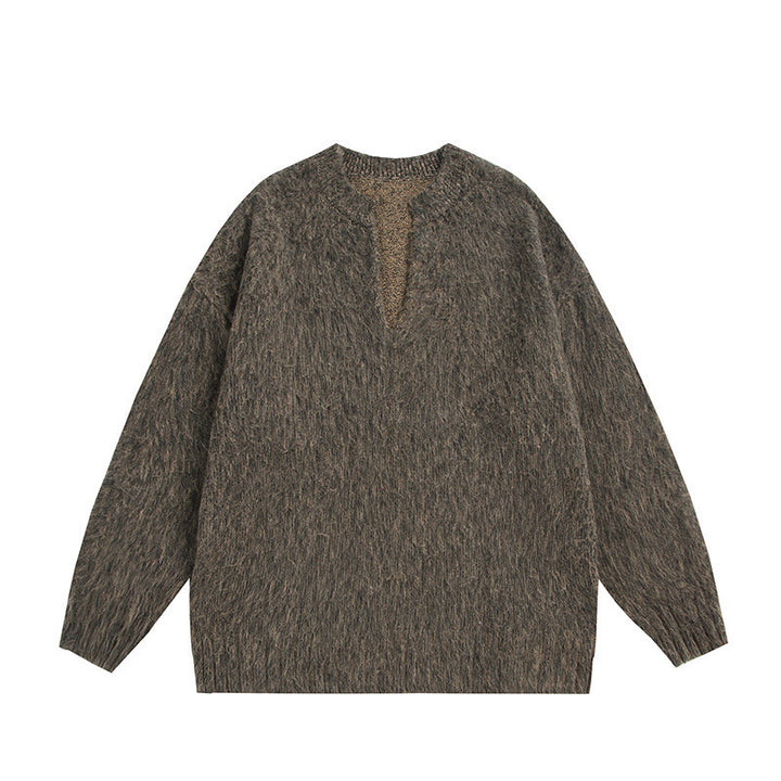 Unisex Oversize-Flauschpullover mit V-Schlitzkragen und Bouclé-Optik Drune