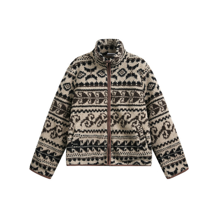 Unisex Kurz geschnittene Teddyfleecejacke mit Stehkragen und Norwegerstruktur Drune