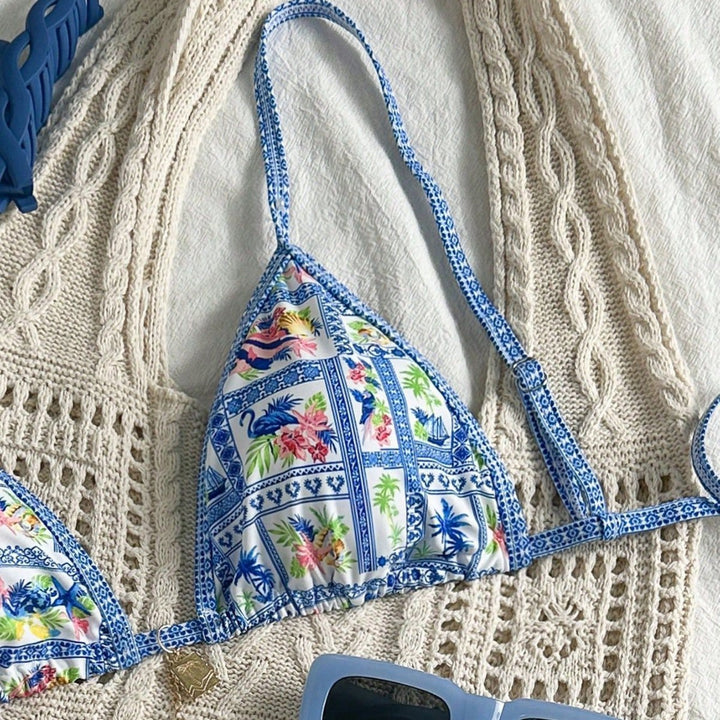 Damen Triangel-Bikini mit floralem Motiv und verstellbaren Trägern Drune
