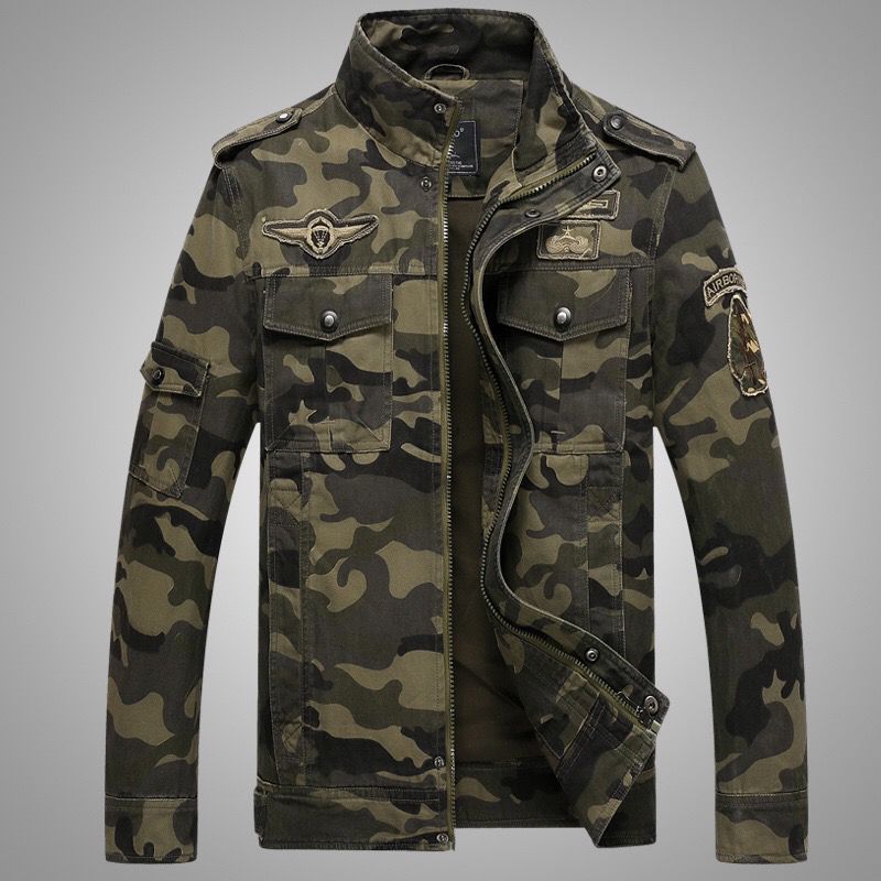 Herren Camo-Utility-Bomberjacke mit Stehkragen, Mehrfach-Taschen und Rippbündchen Drune