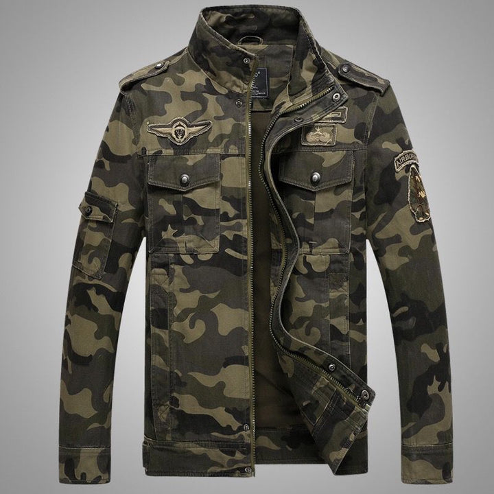 Herren Camo-Utility-Bomberjacke mit Stehkragen, Mehrfach-Taschen und Rippbündchen Drune