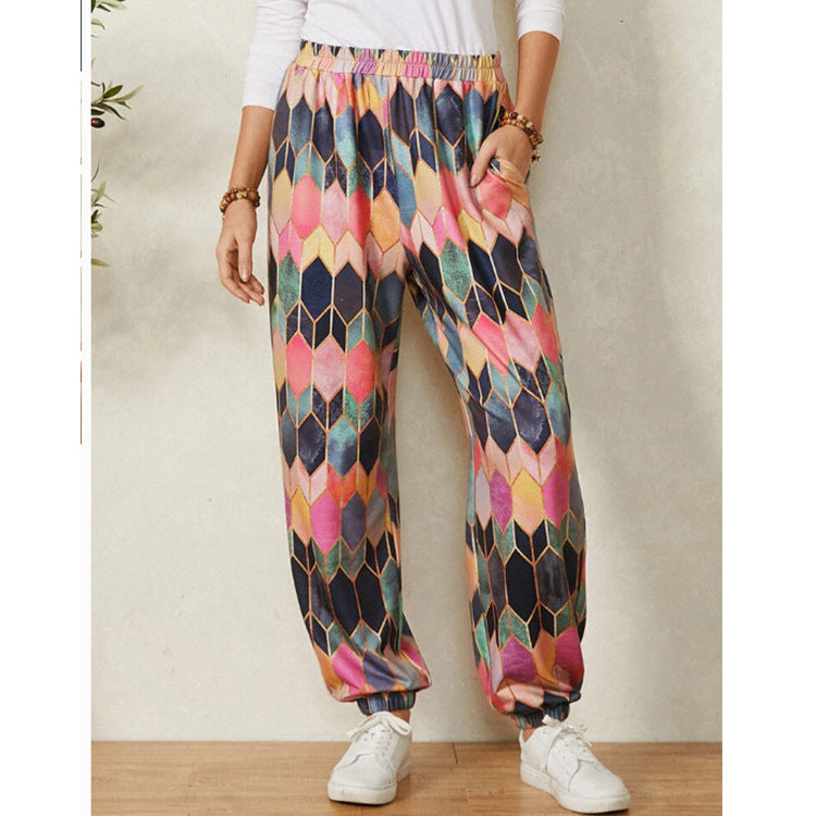 Damen entspannte Pluderhose mit geometrischem Muster Drune