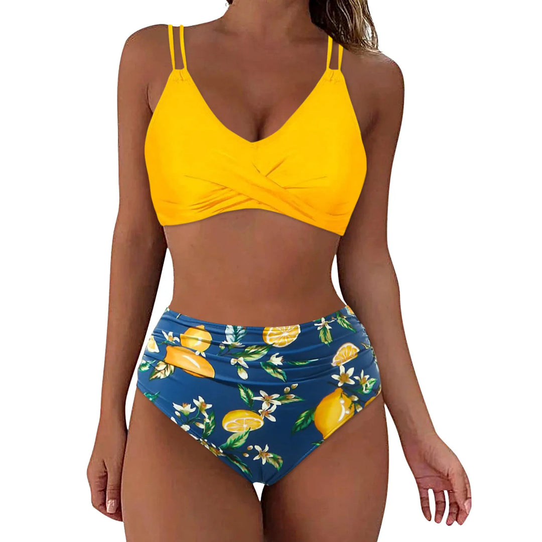 Damen Trendiger Hochschnitt-Bikini mit Raffung Drune