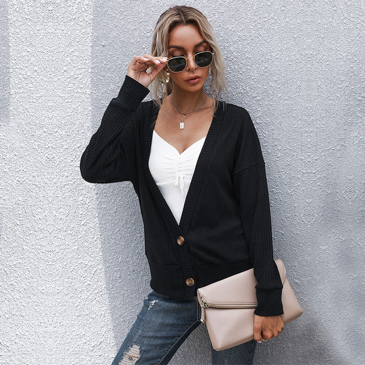 Damen Offene Feinstrick-Cardigan mit Rippenstruktur, Knopfleiste und lockerer Passform Drune
