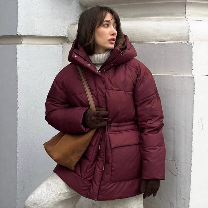 Damen modischer, gefütterter Wintermantel mit verstellbarem Gürtel Drune