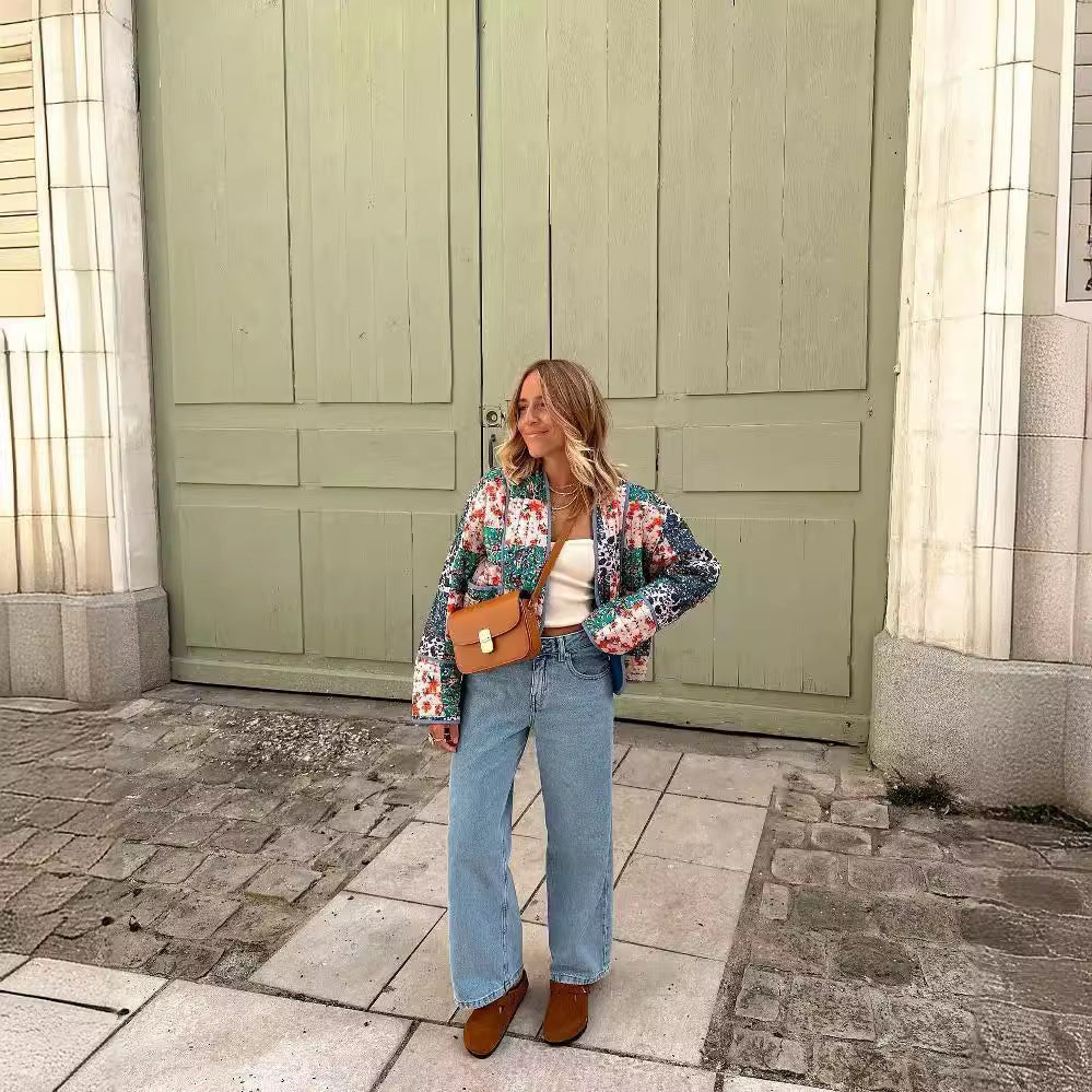 Damen Gepolsterte Patchwork‑Jacke im Kimono‑Stil Drune