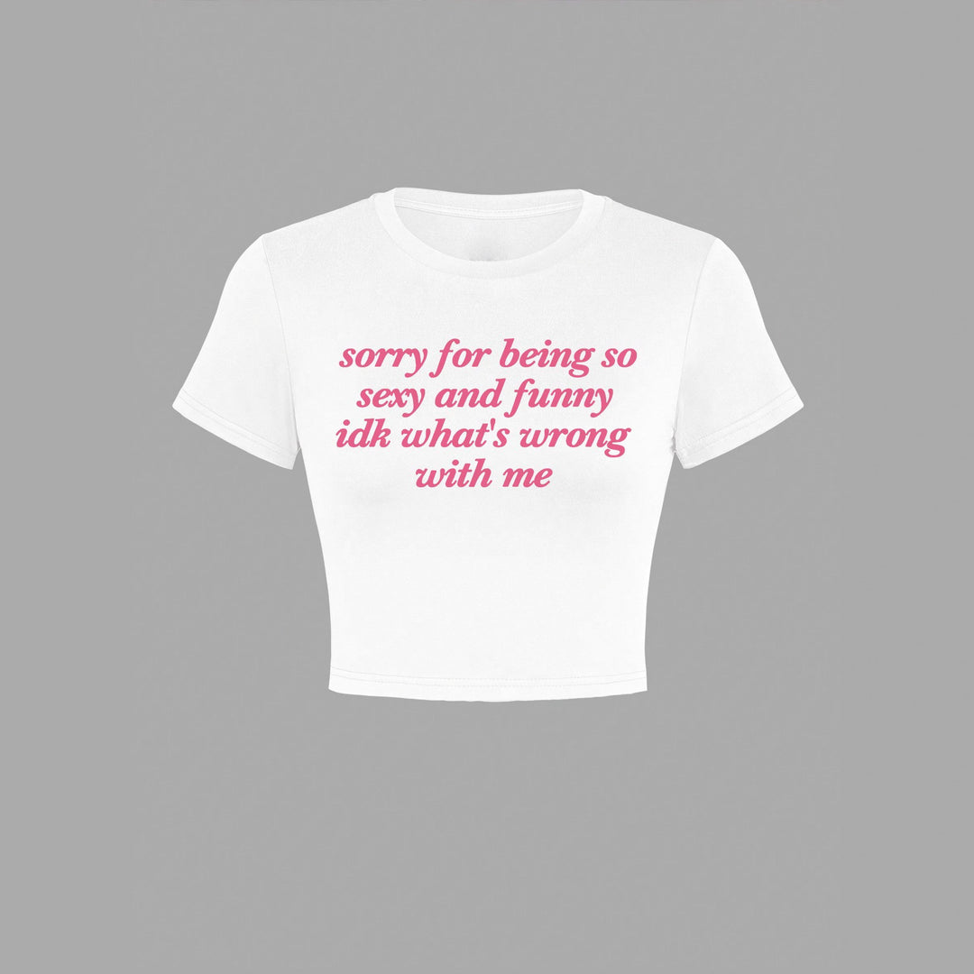 Damen Kurzarm Crop-T-Shirt mit witzigem Schriftzug Drune