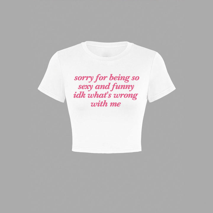 Damen Kurzarm Crop-T-Shirt mit witzigem Schriftzug Drune