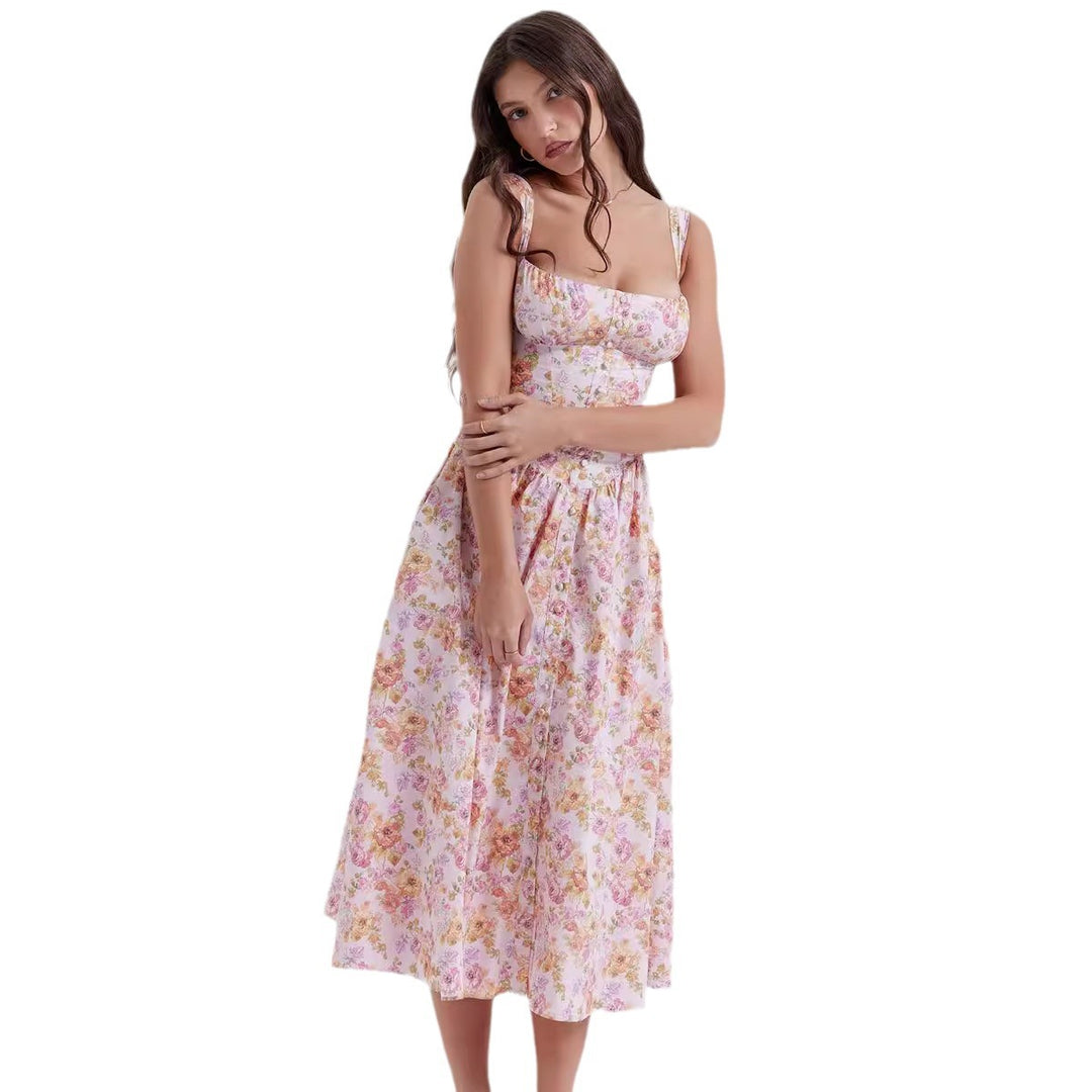 Damen Sommerliches Maxikleid mit floralen Einsätzen und tailliertem Oberteil Drune