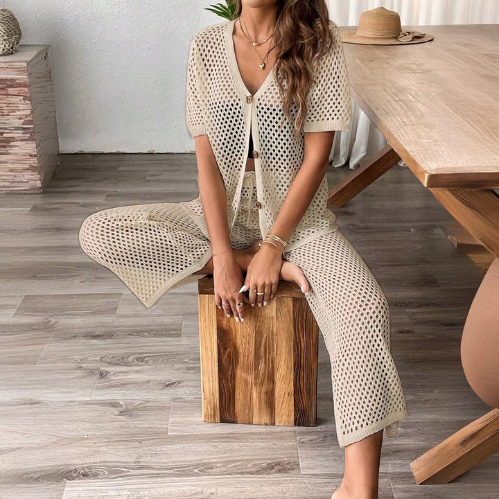 Damen luftiges Netz-Set mit knöpfbarem Cardigan Drune