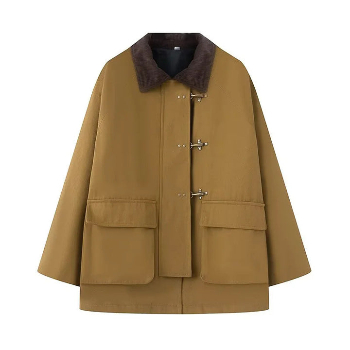 Damen nan oversize Cape-Mantel mit Cordkragen, Knebelverschlüssen und großen aufgesetzten Klappentaschen Drune
