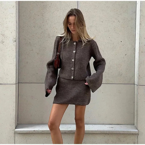 Damen Strickpullover und Rock Ensemble Drune