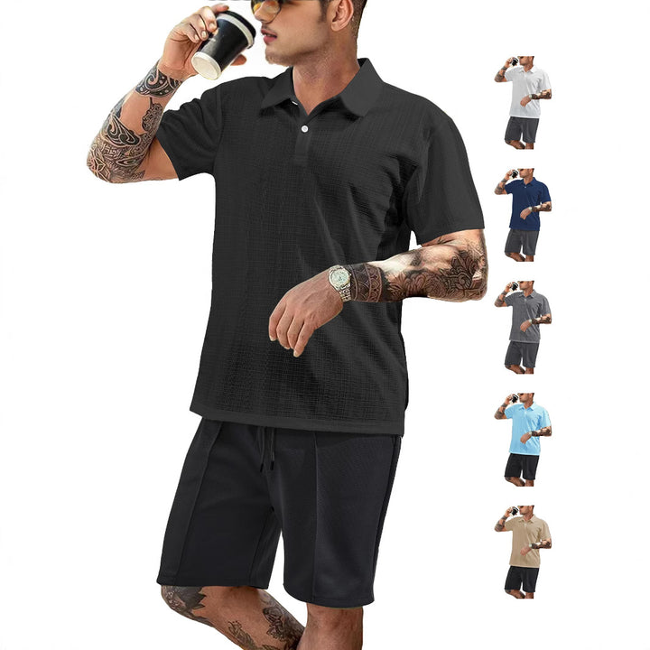 Herren nan zweiteiliges Sommer-Reise-Set mit texturiertem Kurzarm-Poloshirt und funktionalen Mesh-Shorts Drune