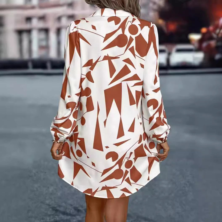 Damen Hemdblusen-Kleid mit modernem geometrischem Druck und praktischen Knopfdetails Drune