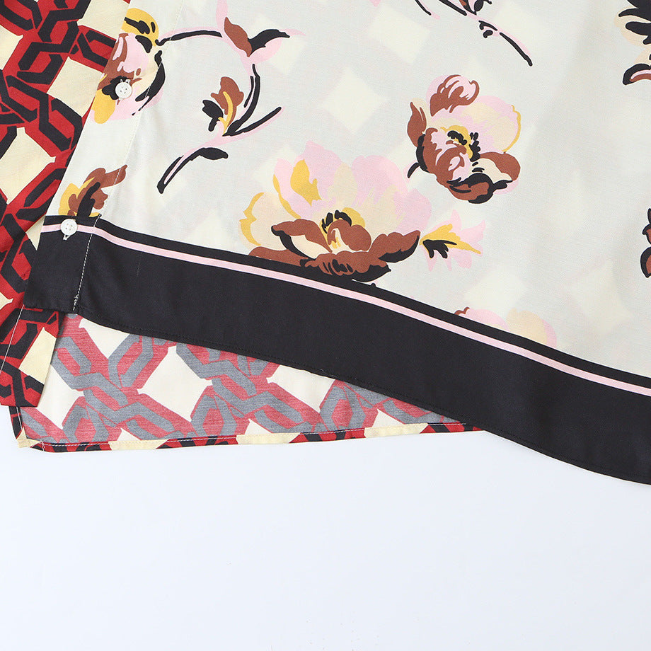 Damen Asymmetrische Hemdbluse mit gemischtem Grafik- und Blumenprint Drune