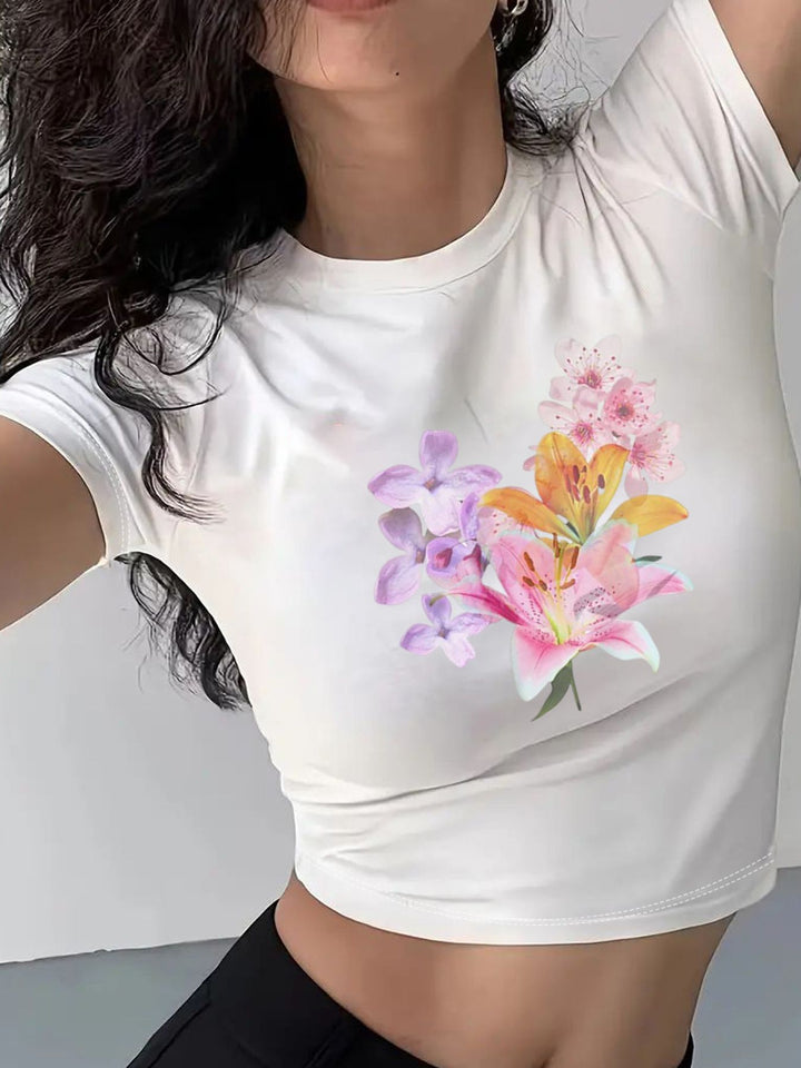 Damen Crop-T-Shirt mit kreativem Telefon-Design Drune