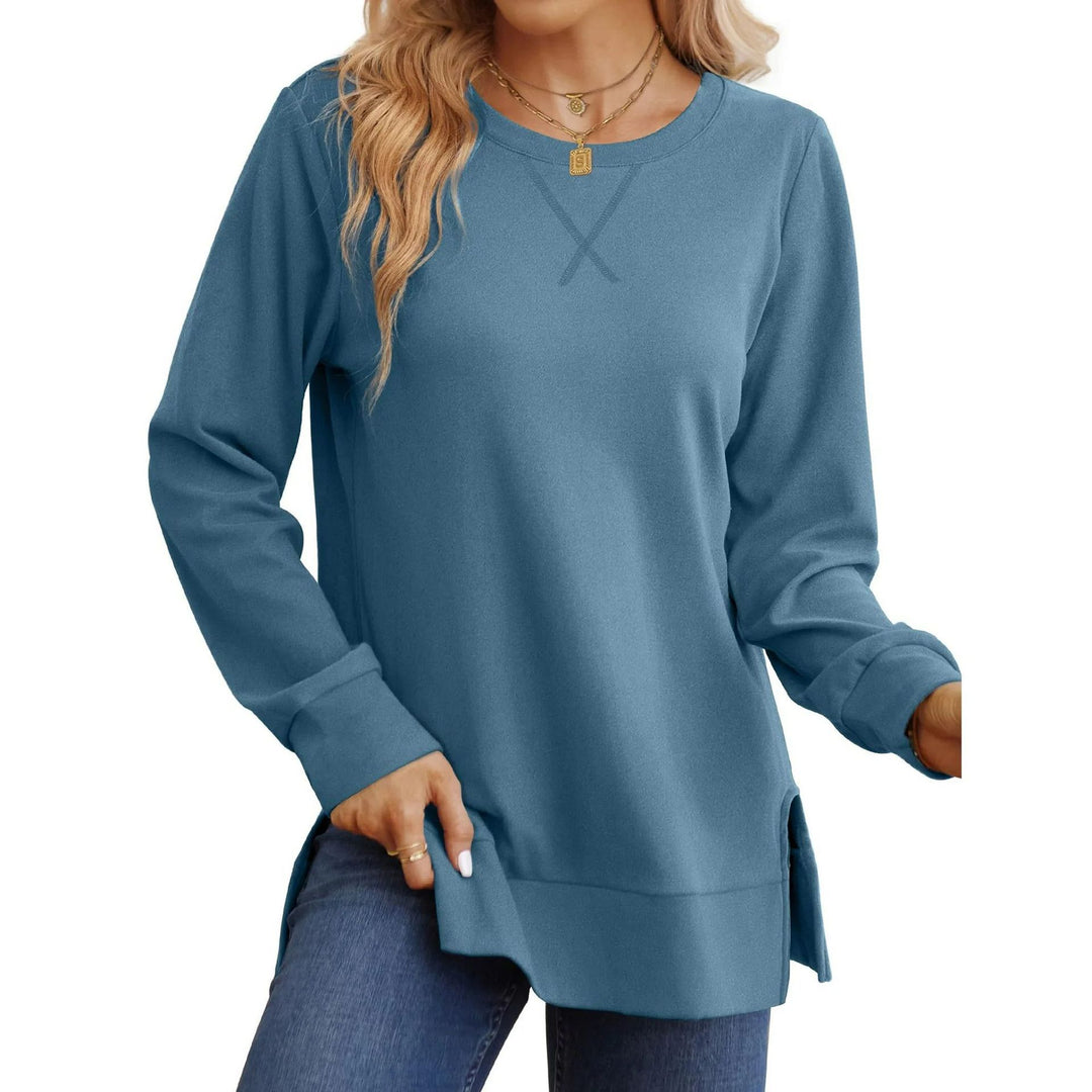 Damen Bequemer Langarm-Sweater mit Seitenschlitzen Drune