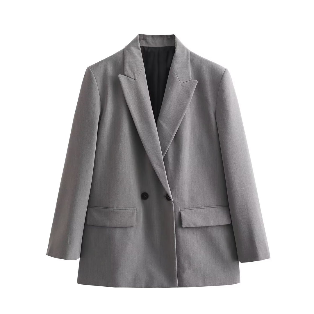 Damen 50+ taillierter Doppelreihiger Longline-Blazer mit Reverskragen und Pattentaschen Drune