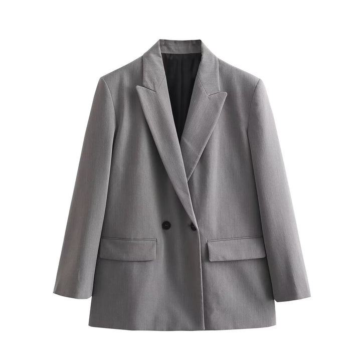 Damen 50+ taillierter Doppelreihiger Longline-Blazer mit Reverskragen und Pattentaschen Drune