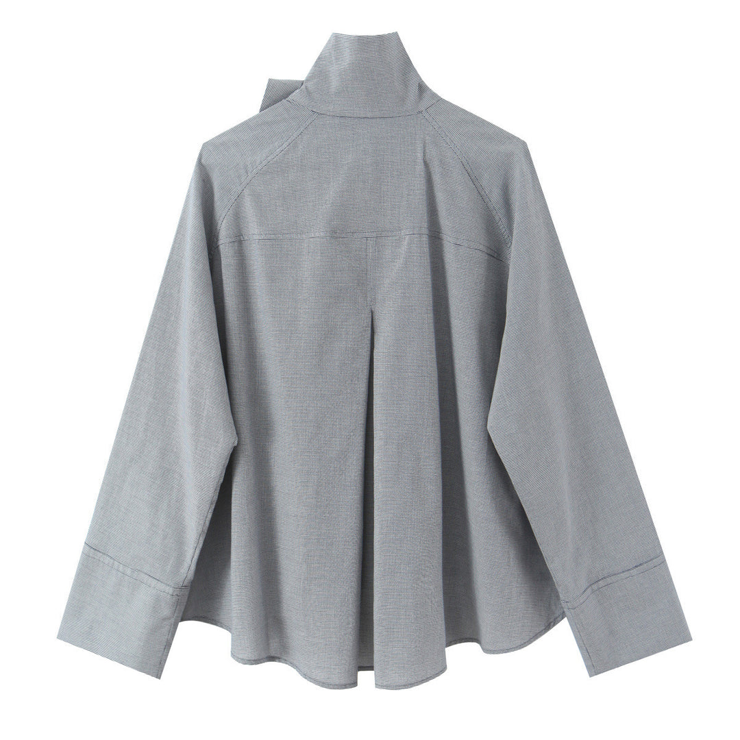 Damen Oversize-Bluse mit hohem Schalkragen und asymmetrischer Knopfleiste Drune