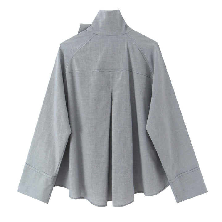 Damen Oversize-Bluse mit hohem Schalkragen und asymmetrischer Knopfleiste Drune
