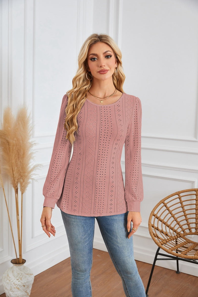 Damen Bluse mit luftigen Lochmustern und eleganten Puffärmeln Drune