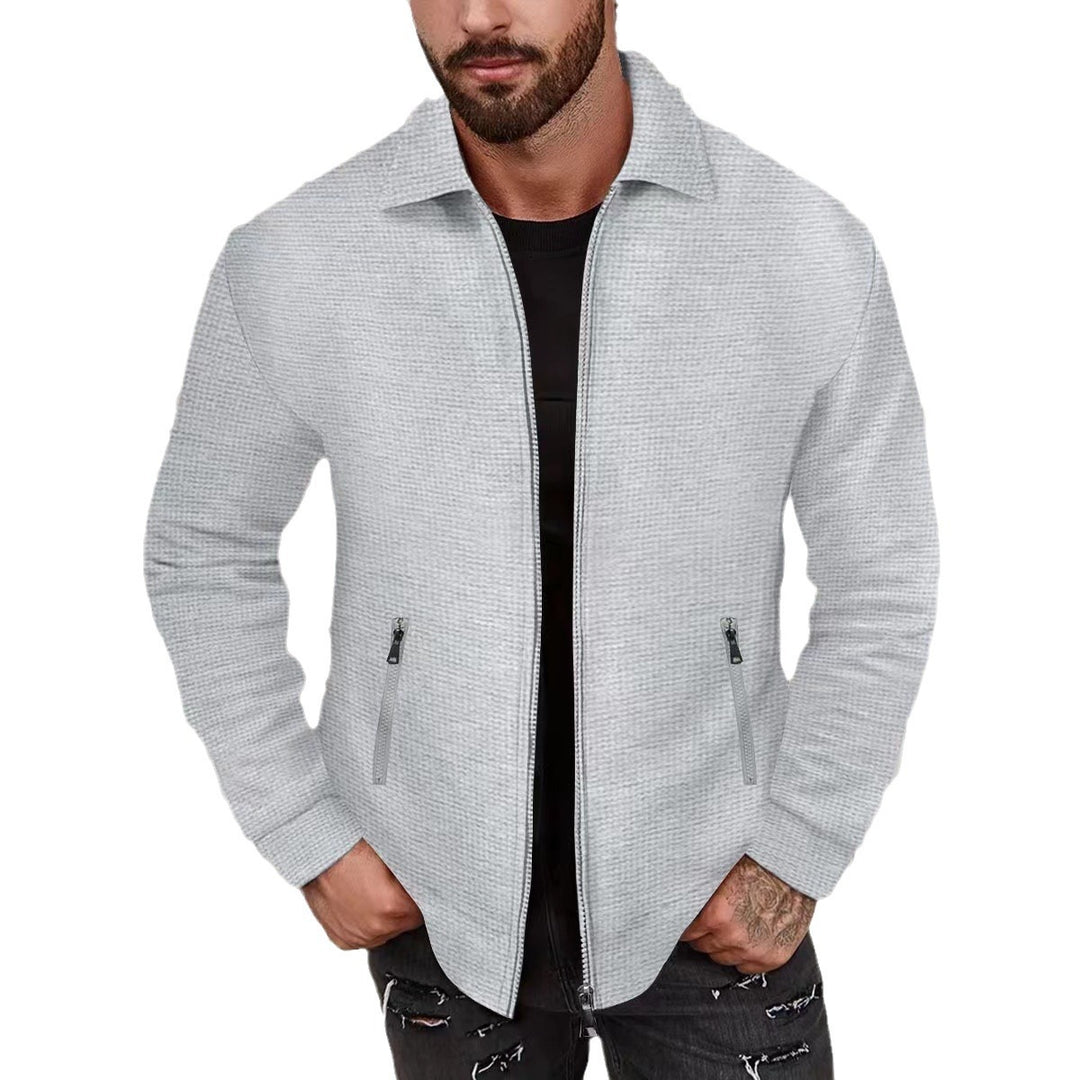 Herren Leichte Struktur-Reißverschluss-Übergangsjacke mit Kentkragen und Reißverschlusstaschen Drune