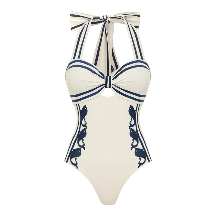 Damen Einteiler Badeanzug mit raffiniertem Cut-Out und dekorativen Schleifen Drune