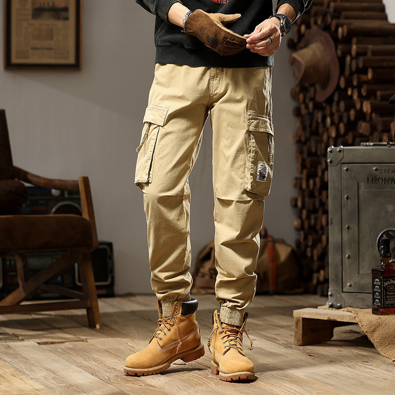 Herren Cargo-Jogger mit Zip-Knöchel, elastischem Bund, Multifach-Utility-Taschen und Vintage-Patch Drune