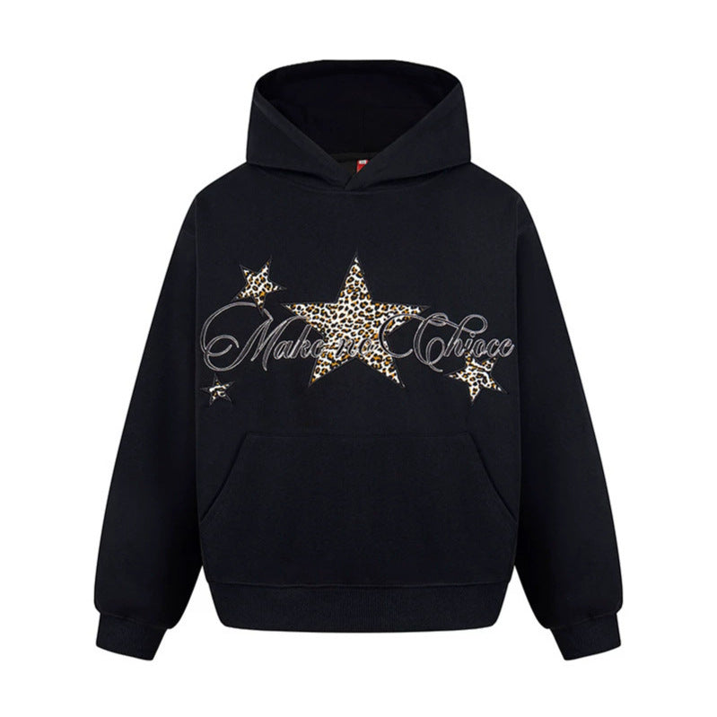 Damen Oversize Kapuzenpullover mit Kängurutasche und Leo‑Stern‑Print Drune