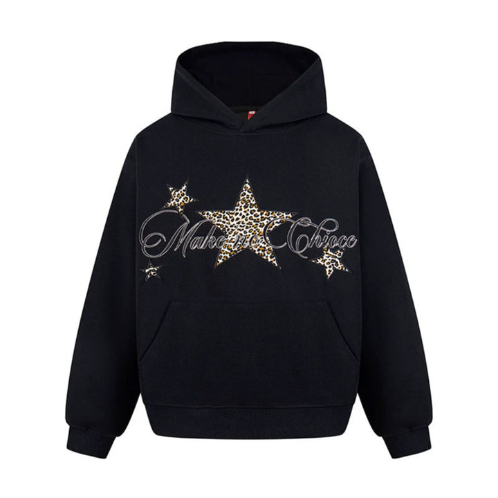 Damen Oversize Kapuzenpullover mit Kängurutasche und Leo‑Stern‑Print Drune