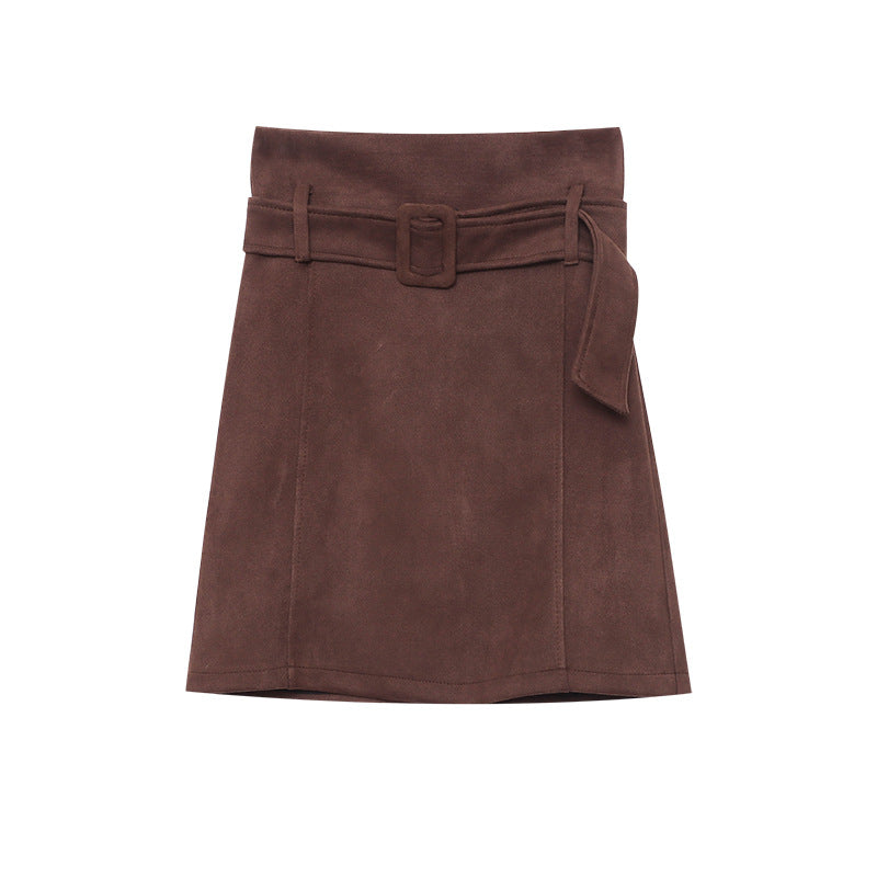 Damen eleganter Minirock aus weichem Wildleder mit breitem Bund und Gürtel Drune