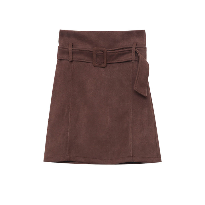Damen eleganter Minirock aus weichem Wildleder mit breitem Bund und Gürtel Drune
