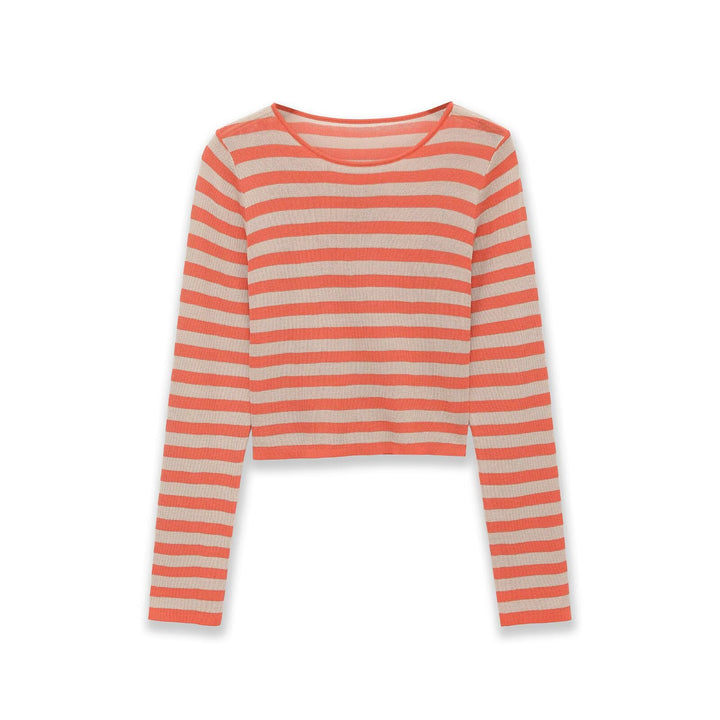 Damen Gestreifter Cropped Feinstrickpullover mit Rundhalsausschnitt Drune