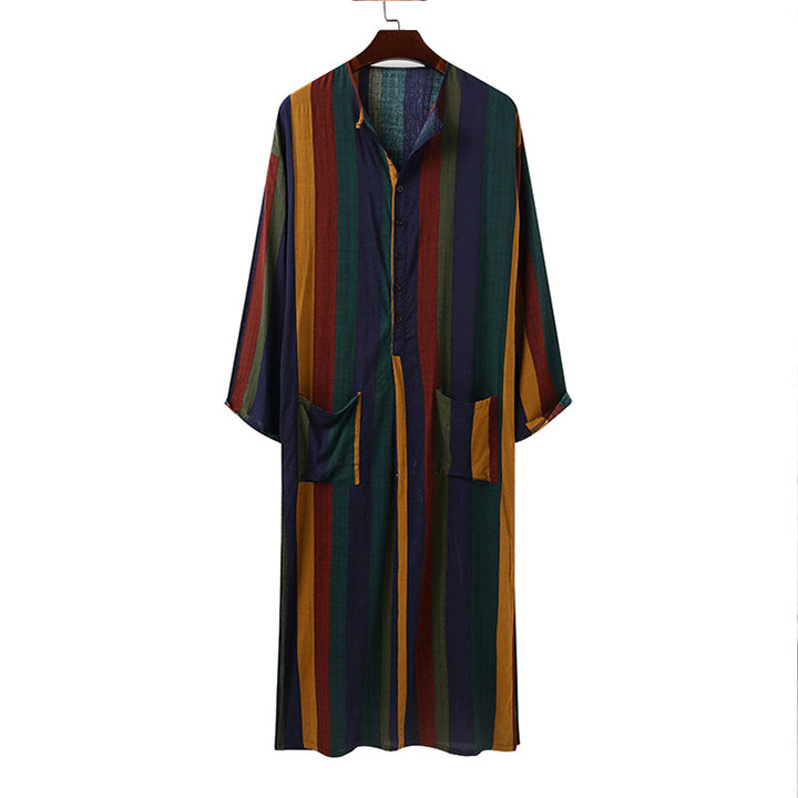 Damen nan lockeres Maxi-Leinenkleid mit durchgehender Knopfleiste Rundhalsausschnitt und aufgesetzten Taschen Drune