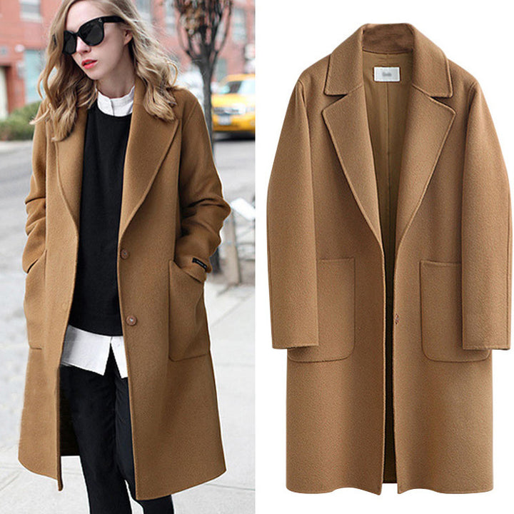 Damen Longline Wollmix-Mantel mit Oversize-Revers und aufgesetzten Taschen Drune