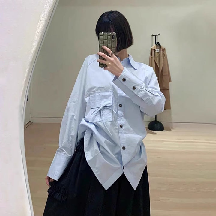 Damen Lässige Oversize-Hemdbluse mit Knopfleiste Drune