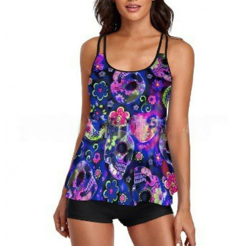 Damen Sportliches Tankini-Set mit bequemem Shorts und verstellbaren Trägern Drune