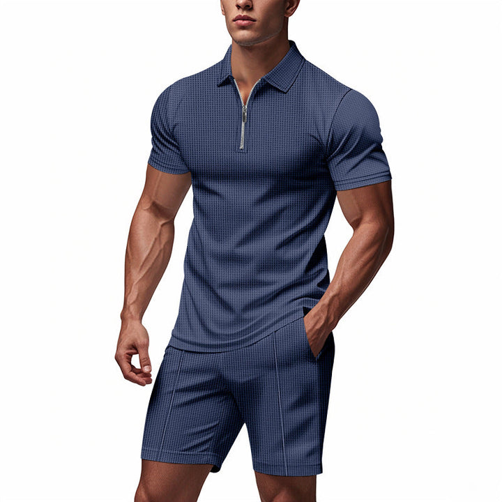 Herren Sportliches Kurzarm-Set mit teils strukturiertem Design und durchgehendem Reißverschluss Drune