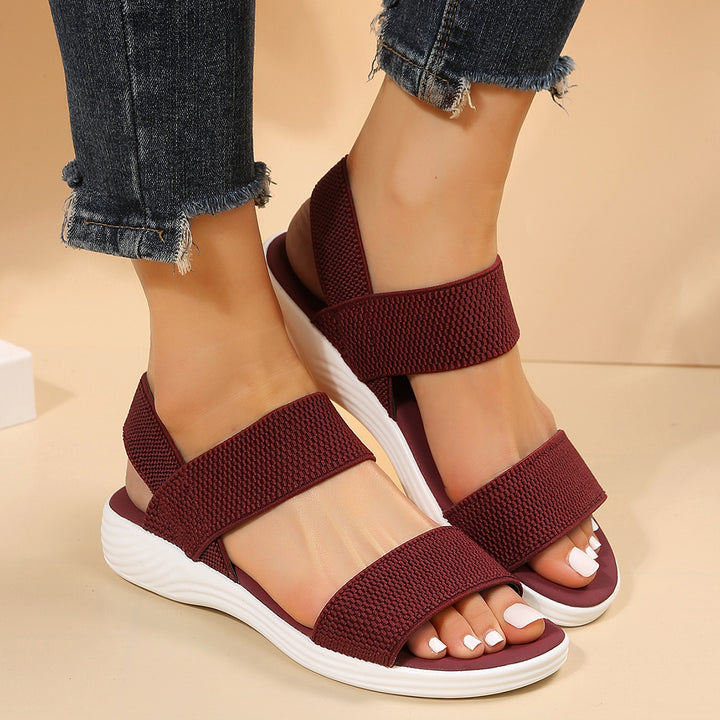 Damen Strick‑Sandalen mit elastischen Riemen und dämpfender Plateau‑Sohle Drune
