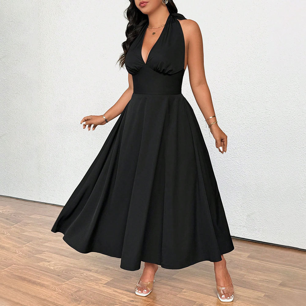 Damen elegantes etwas schwingendes Abendkleid mit tiefem V-Ausschnitt Drune