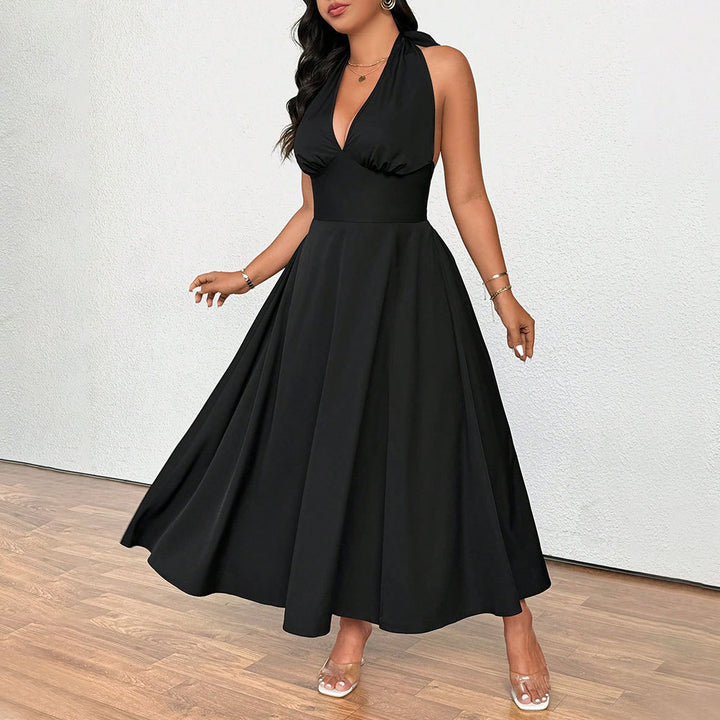 Damen elegantes etwas schwingendes Abendkleid mit tiefem V-Ausschnitt Drune